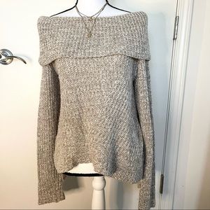 Beige Off-shoulder knit sweater